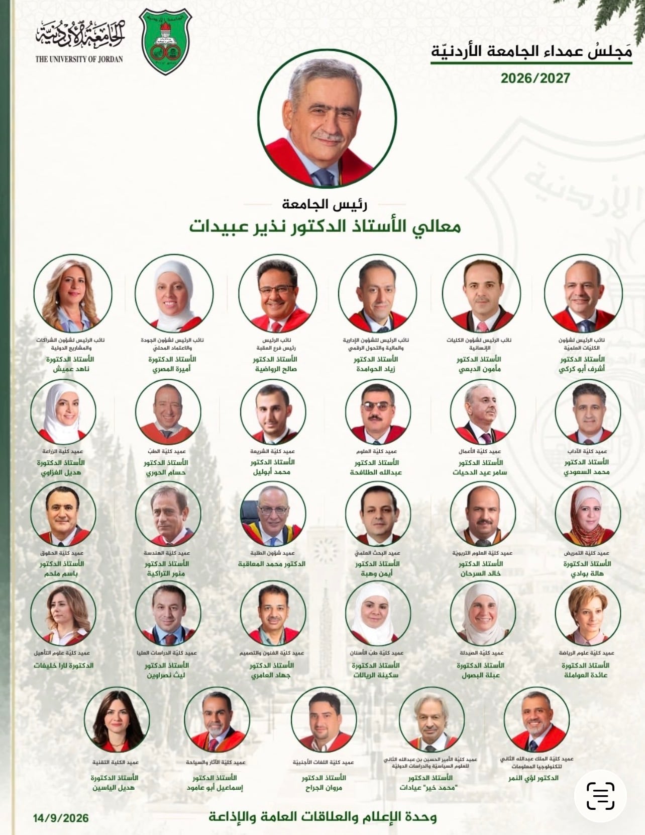 تشكيلاتٌ أكاديميّةٌ واسعةٌ في الجامعة الأردنيّة